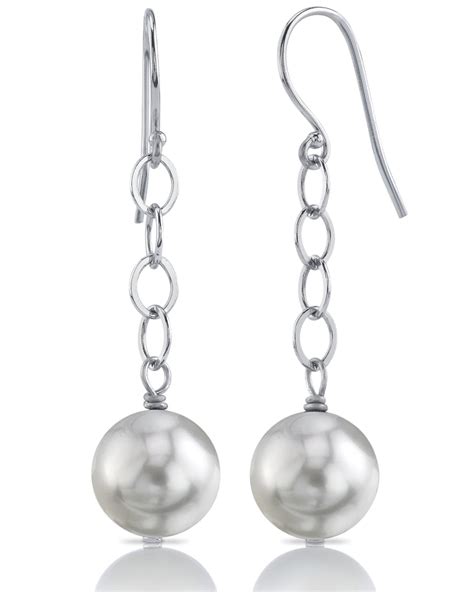 K Gold Mm Japanese Akoya Round Pearl Dangling Tincup Earrings