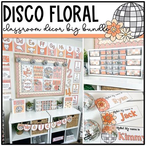 Disco Floral Classroom Decor Bundle Editable Classroom Theme Retro