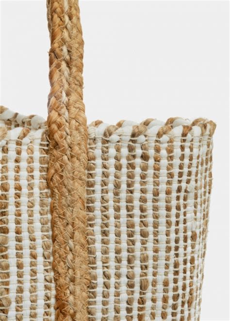 Big Jute And Cotton Beach Bag W Striped Design