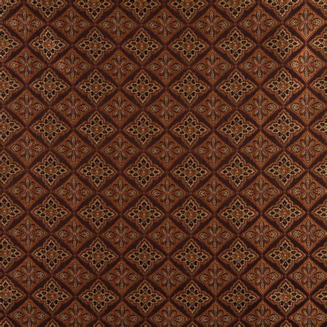 Brown Gold Persimmon And Ivory Diamond Brocade Upholstery Fabric By