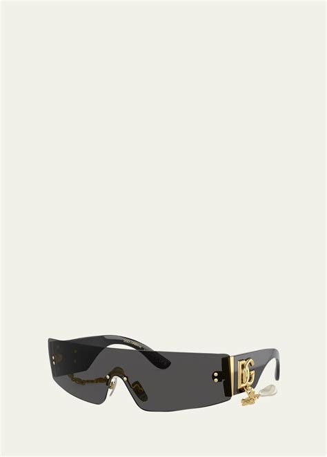 Dolceandgabbana Rectangular Acetate And Plastic Shield Sunglasses W Pearly Chain Bergdorf Goodman