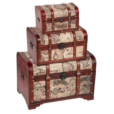 Juvale Wooden Chest Trunk, 3-Piece Storage Trunk and Chests | Map ...