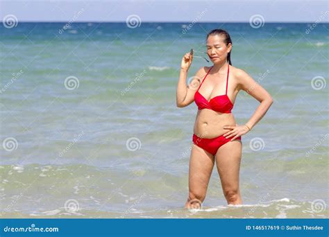 Woman Beautiful With Red Bikini On Beach Stock Image Image Of Krabi Background