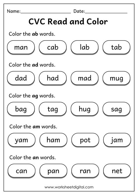 Cvc Words Read And Color Worksheet Digital 1 Teacher Made Resources