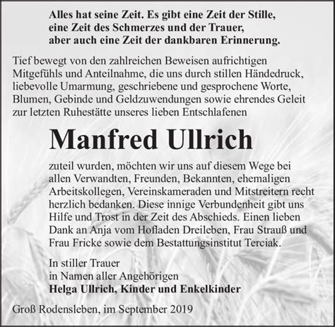 Traueranzeigen Von Manfred Ullrich Abschied Nehmen De