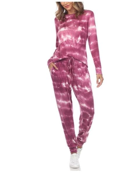 White Mark Synthetic 2 Piece Tie Dye Lounge Set In Violet Tie Dye Red