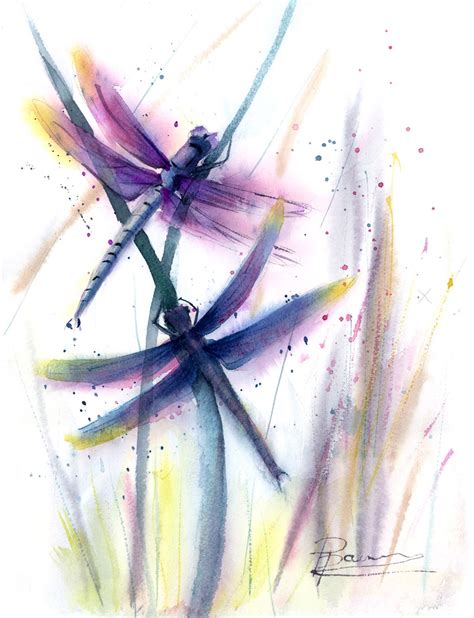 Dragonfly Painting Original Watercolor Wall Art Decor Nature Etsy Dragonfly Painting