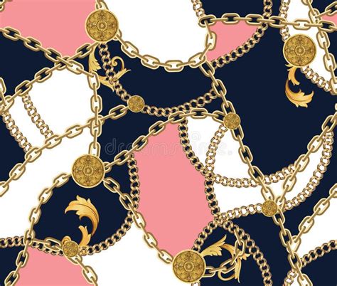 Fashion Seamless Pattern With Golden Chains Stock Illustration