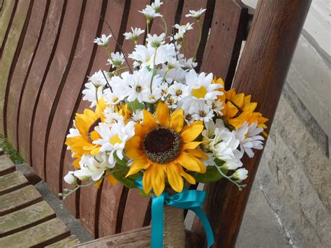 Sunflower And Daisy Silk Bridal Bouquet Country Wedding Etsy