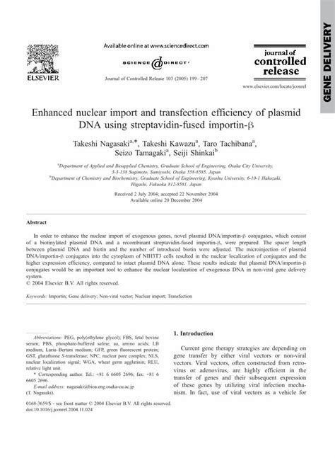 Pdf Enhanced Nuclear Import And Transfection Efficiency Of Plasmid