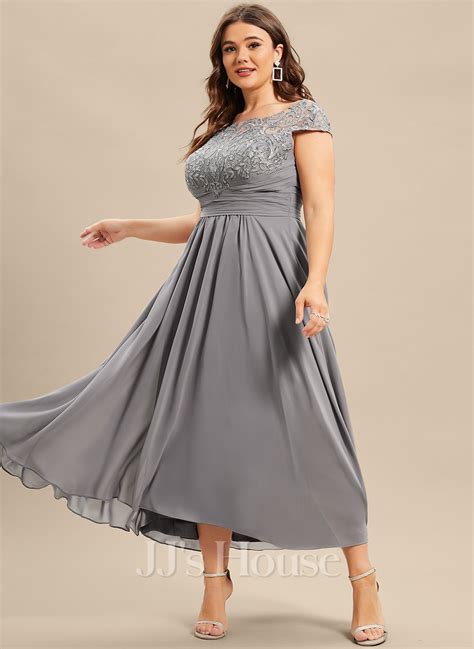 A Linien Kleid Scoop Illusion Asymmetrisch Chiffon Spitze Kleid für