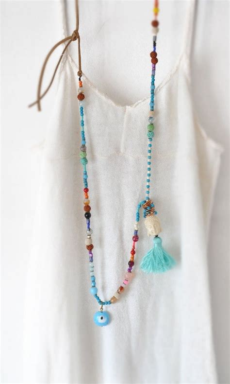 Long Bohemian Necklace Beaded Boho Necklace By Stellacreations