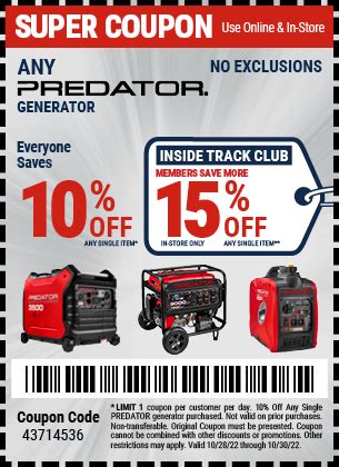 Coupon 10 Off Any Single Predator Generator Thru 10 30 Harbor