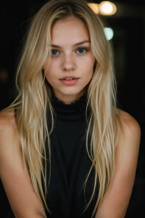 Eye Contact Of A Smiling Blonde Woman With Long Hair In Her 20s Closed
