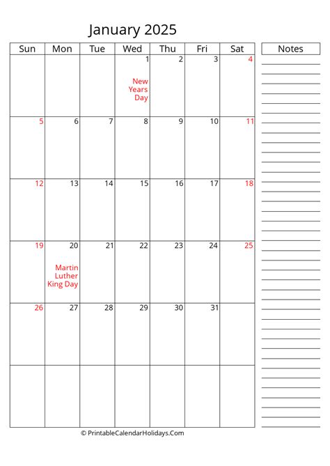 January 2025 Calendars Printablecalendarholidayscom