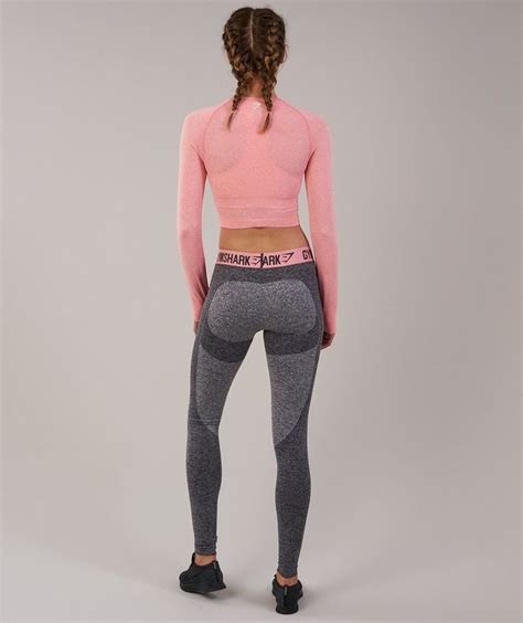 Gymshark Vital Seamless Long Sleeve Crop Top Peach Pink Marl 2 Long