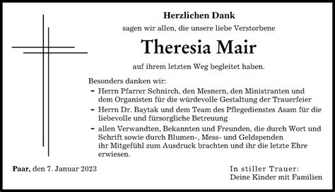 Traueranzeigen Von Theresia Mair Augsburger Allgemeine Zeitung