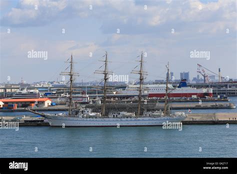 The Four Masted Sailing Ship Kaiwo Maru Berthed At The Dock In Kobe