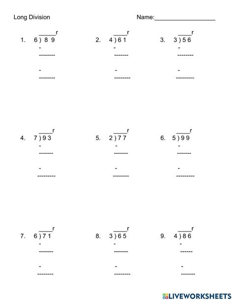 Long Division With Remainders Worksheet Live Worksheets Worksheets Library