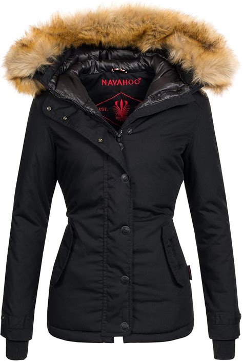 Navahoo Warme Damen Winter Jacke Winterjacke Parka Mantel Kunstfell