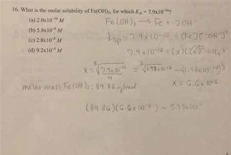 Solved What Is The Molar Solubility Of Fe Oh For Chegg