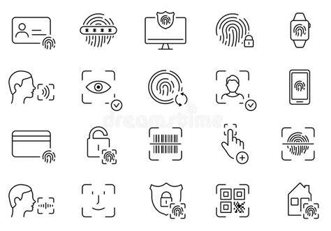 Biometric Identification Line Icon Set Face Id Touch Id Linear