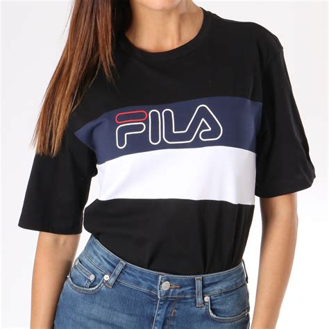 Fila Tee Shirt Femme Lei 682062 Noir Blanc Bleu Marine