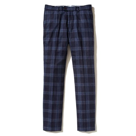 Italian Wool Flannel Dress Pants Navy Blue Check Jomers