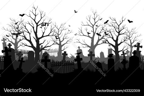 Old Cemetery Silhouette Abandoned Graveyard Tombs Vector Image