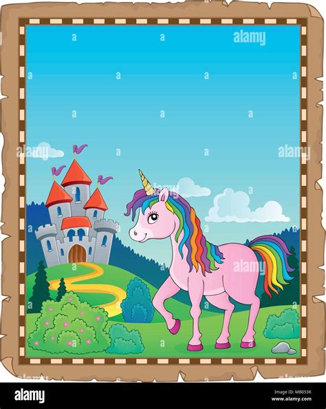 Happy Unicorn Topic Parchment 1 Eps10 Vector Illustration Stock