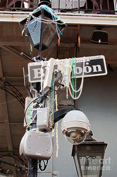 Bourbon Street Sign And Lamp Covered In Beads Accented Edges Digital