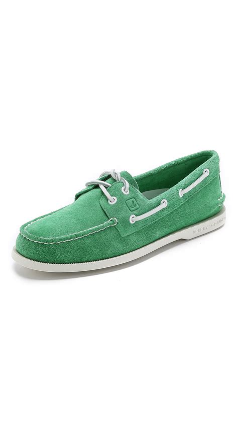 Lyst Sperry Top Sider Ao 2 Eye Suede Boat Shoes In Green For Men