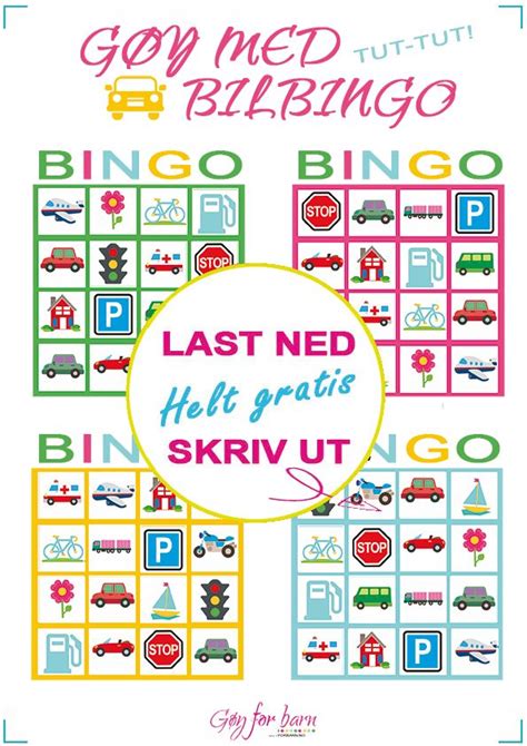 Last Ned Gratis Bilbingo For Biltur Med Barn For Barn Biltur