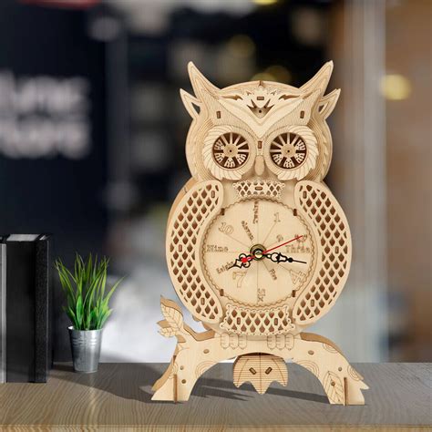 3D Wooden Puzzles Owl Clock Model Kits DIY Mechanical Model Building