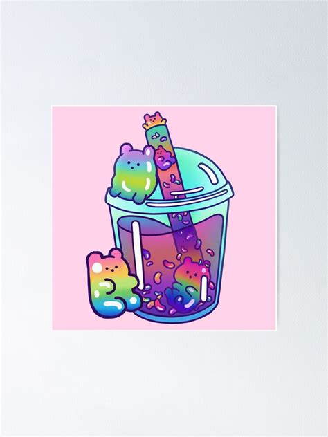 Cute Kawaii Jelly Bear Boba Tea Poster By Liquidneko Redbubble