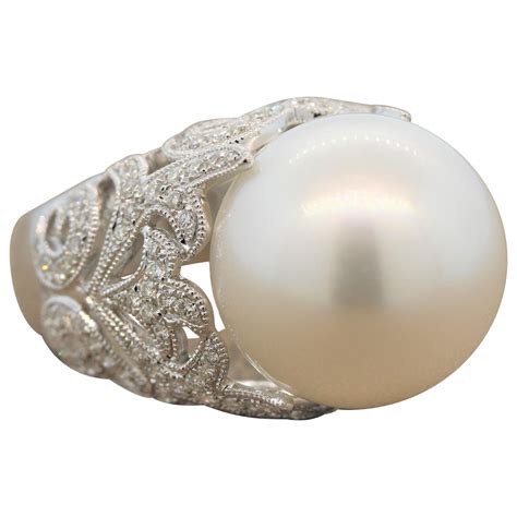 South Sea Pearl Diamond Gold Ring at 1stDibs