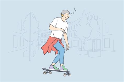 Premium Vector Man Cartoon Character Riding Skateboard