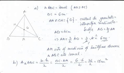 In Triunghiul Isoscel ABC AB AC Avem BC 6 Cm Si Distanta De La G