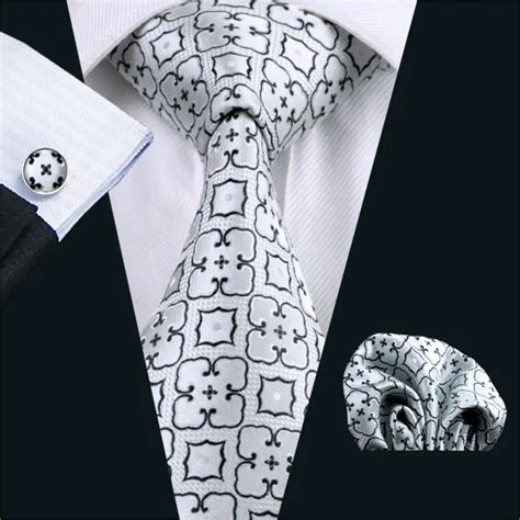 Fa 535 Gents Necktie Gray Novelty 100 Silk Jacquard Tie Hanky Cufflinks Set Business Wedding