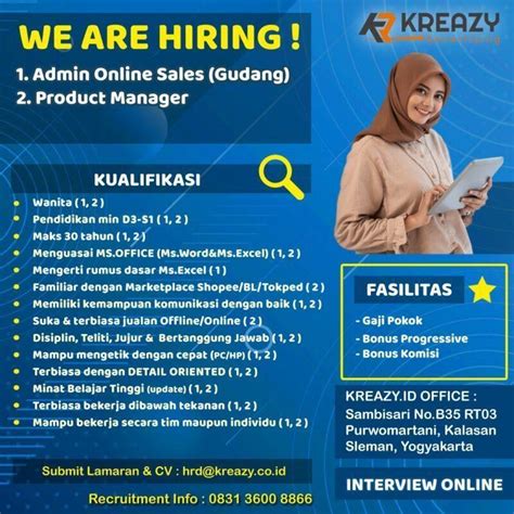 Lowongan Kerja Admin Online Sales Gudang Product Manager Di Kreazy