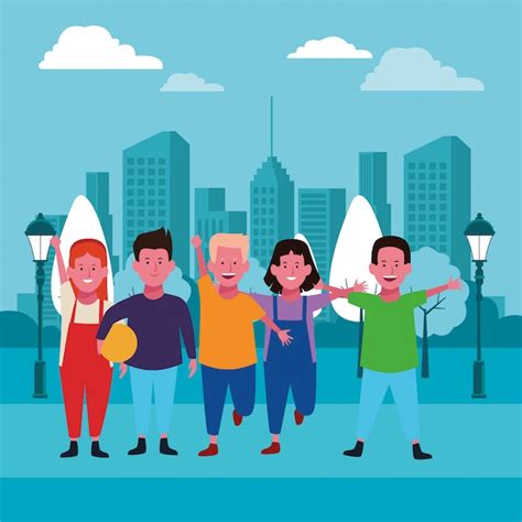 kids friends cartoon premium vector