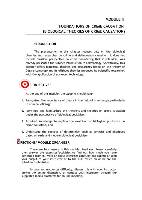 CRIM 102 Module II Summaries MODULE II FOUNDATIONS OF CRIME