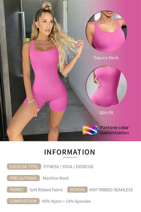 Customized Women Yoga Rompers Workout Ribbed Square Neck Sleeveless