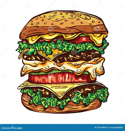 Colorful Hamburger Stylized Illustration Fast Food Logo Hamburger