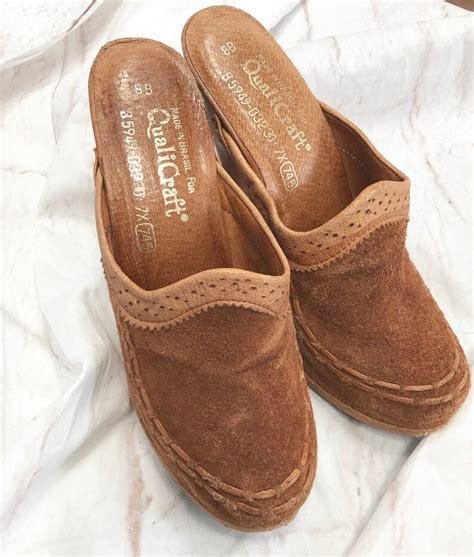 Vintage S Suede Clogs Mules Leather Qualicraft Wood Etsy