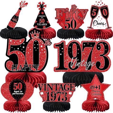 9pcs 50th Birthday Decorations Red And Black 50th Birthday