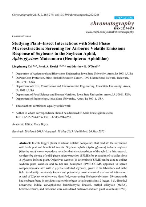 Pdf Studying Plantinsect Interactions With Solid Phase