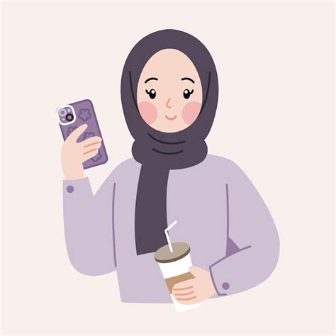 Premium Vector Cute Hijab Girl Cartoon Character Vector Flat Illustration