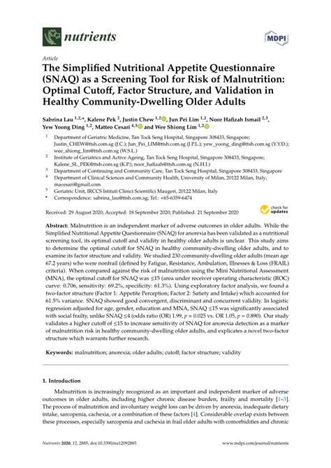 (PDF) The Simplified Nutritional Appetite Questionnaire (SNAQ) as a ...