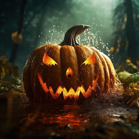 Premium Photo Epic Pumpkin Halloween Illustration Generative AI